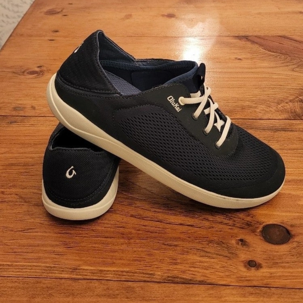 Olukai M 9.5 Moku Pae Boat Shoe Navy Blue